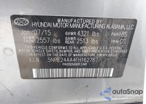 2015 Hyundai Sonata Eco from USA, damaged, VIN 5NPE24AA4FH162787